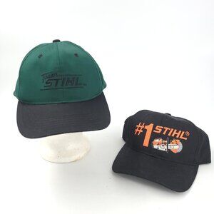 Vintage Team Stihl Snapback Black and Green Hats Embroidered Logo Lot Of 2